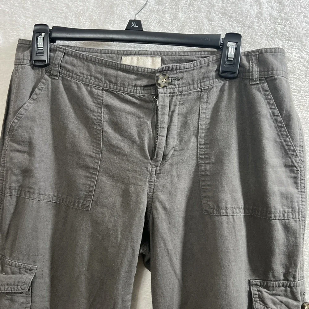 Banana Republic Linen Cotton Cargo Cropped Roll Tab Pants Martin Fit Size 6